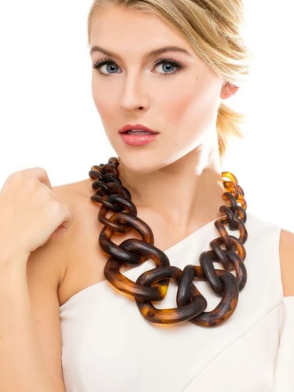 Chunky Tortoiseshell graduated Link Necklace - Amber Brown NWT
